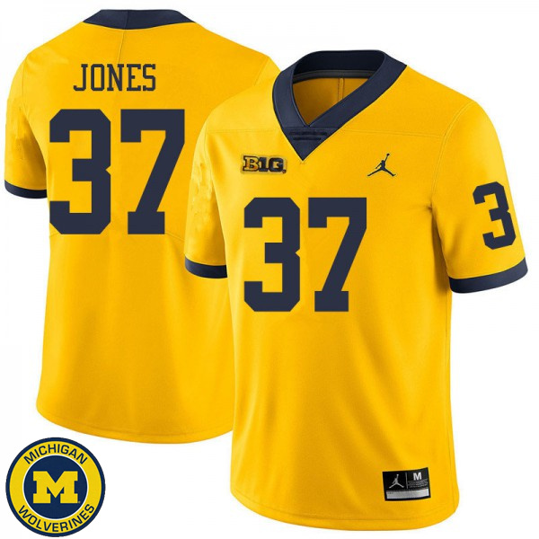 Men University of Michigan #37 Bradford Jones Yellow Jordan Brand NCAA Player Game Jersey